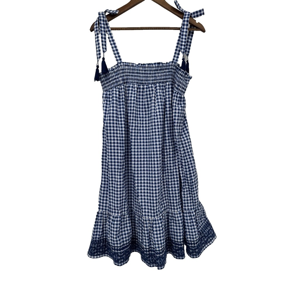 Margaux Riviera Dress Blue White Gingham coquette Tiered NWT Tassel Cottagecore